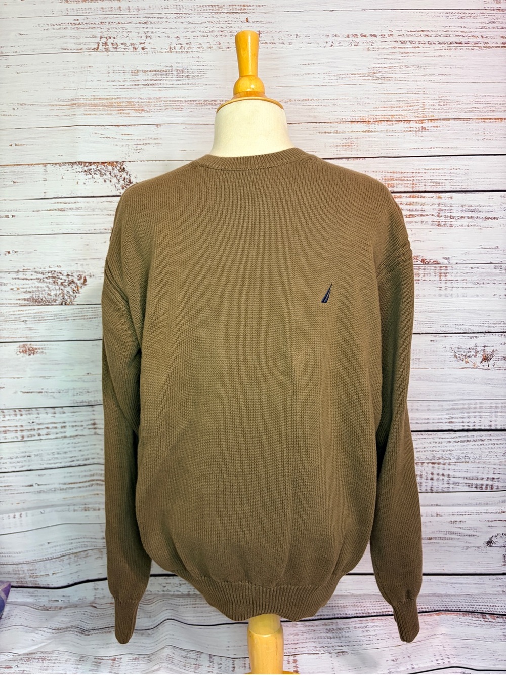 Nautica Men's Olive Brown Crewneck Sweater